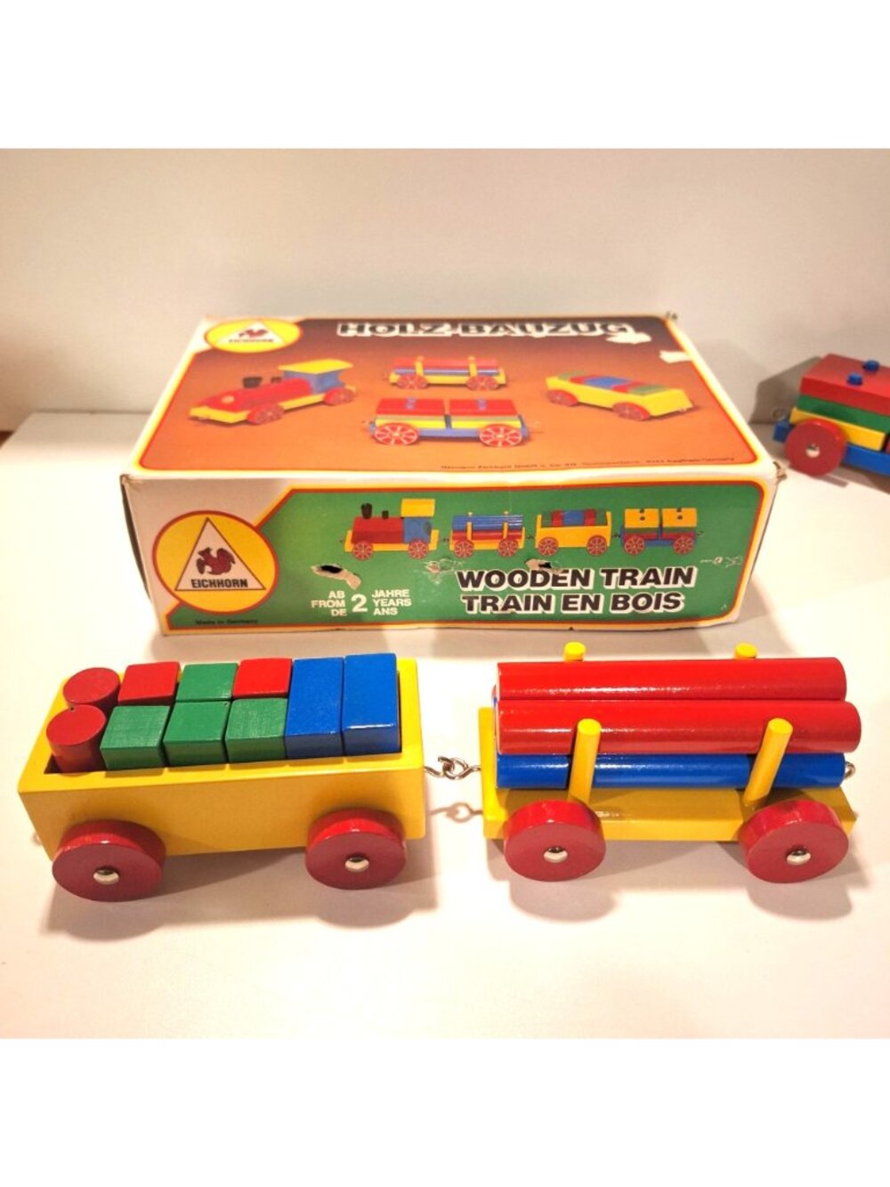 Eichhorn Holz-Bauzug Wooden Blocks Train Complete Set Original Box Vintage - Picture 3 of 12